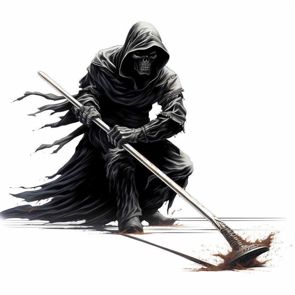 Grim Reaper playing hockey comic art