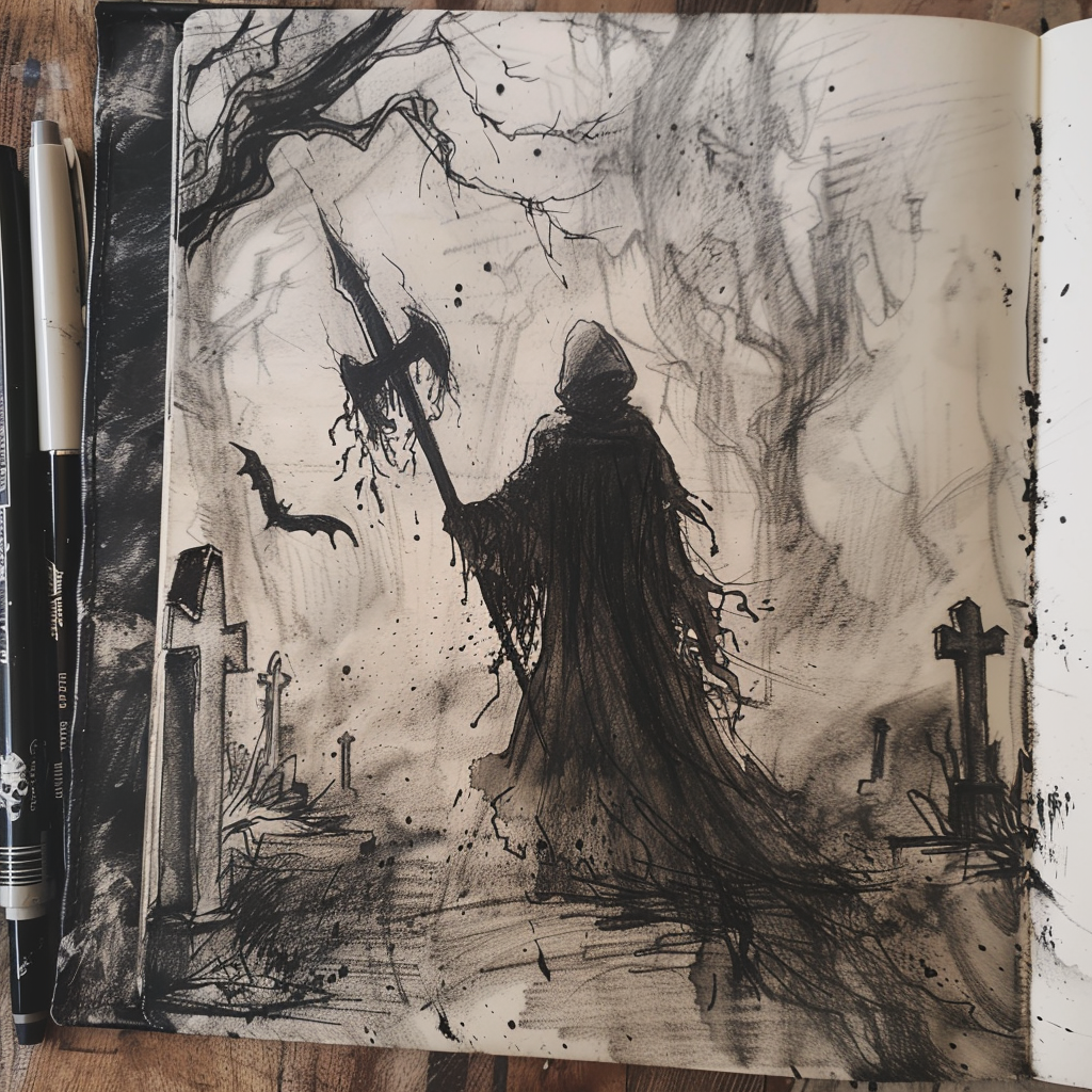 Grim Reaper Sketch Misty Graveyard