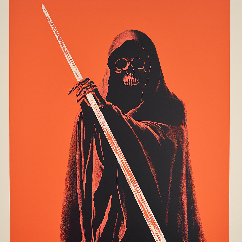 Silkscreen print of grim reaper