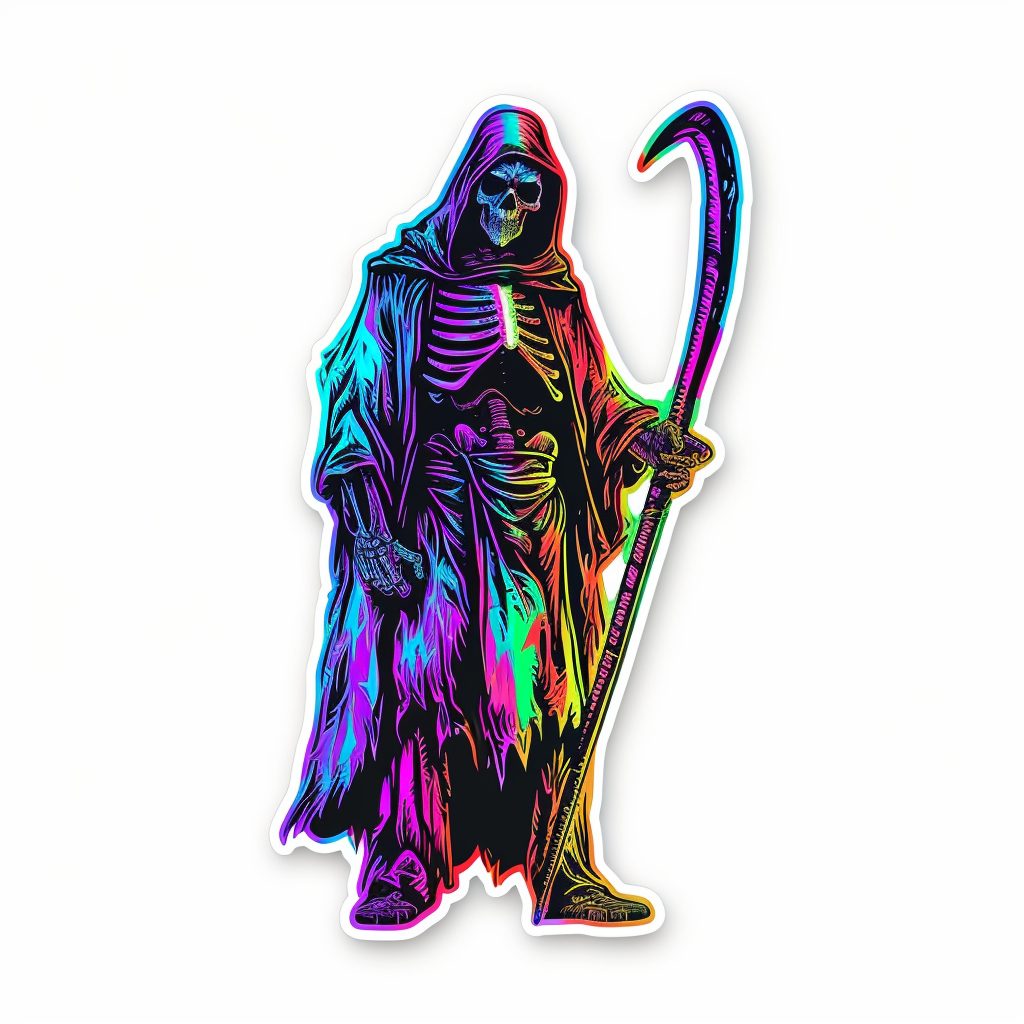 Colorful Grim Reaper Sticker on White Background