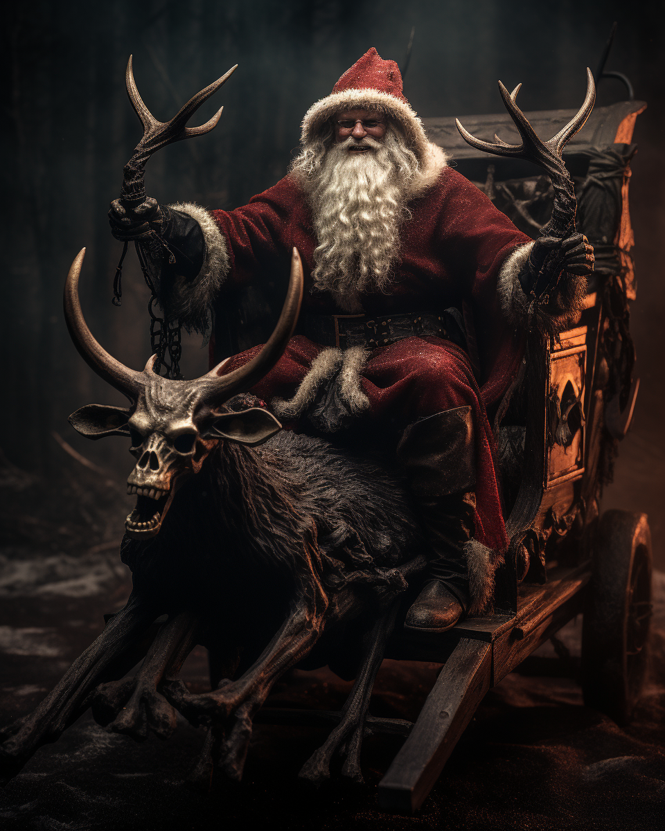 Grim Reaper Santa Sleigh and Reindeer