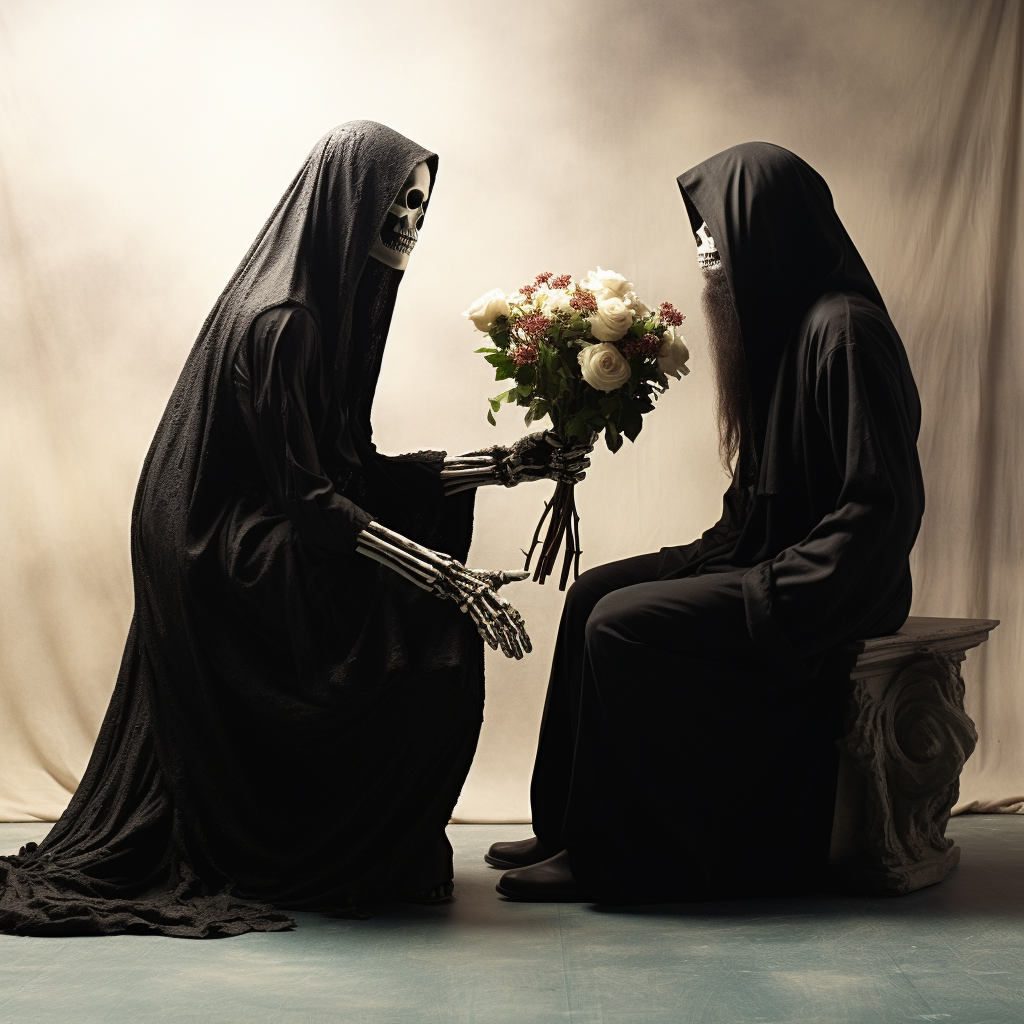 Grim Reapers proposing at a wedding