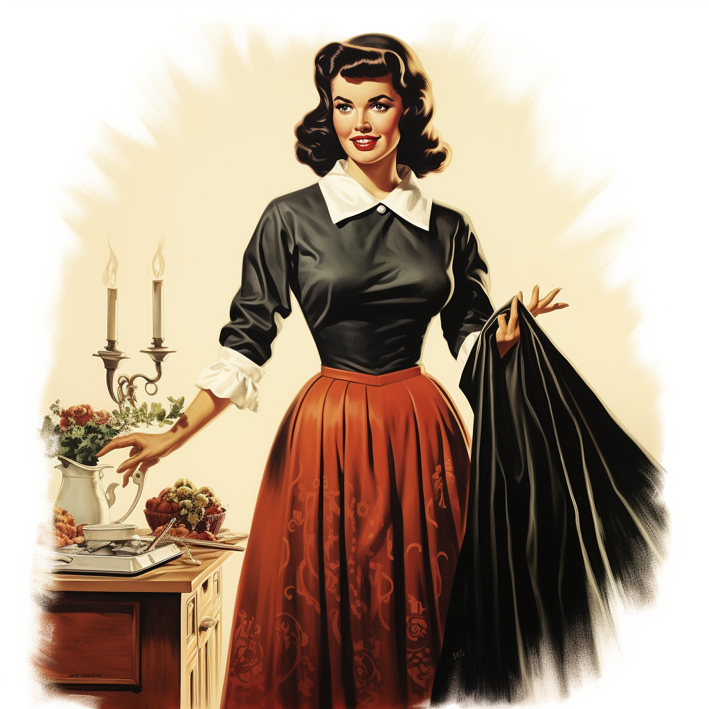 Grim Reaper woman in 1950s housewife dress