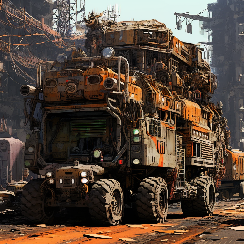 Industrial truck in post-apocalyptic wasteland