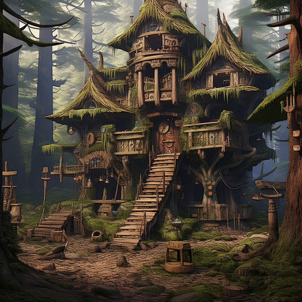 Mystic Medieval Forest with Fir Battle Hut