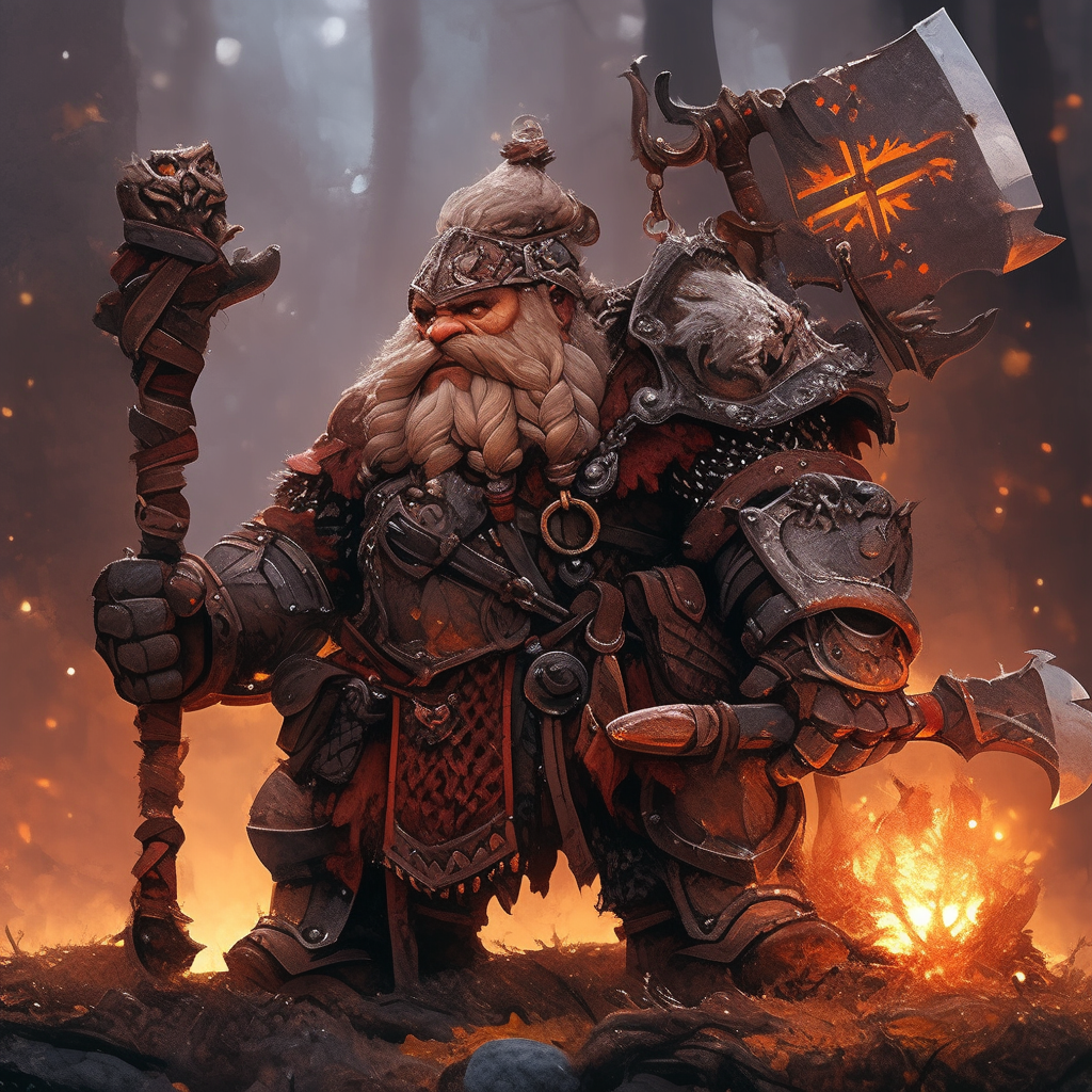 Dwarf warrior with enhanced equipment in aetherpunk style