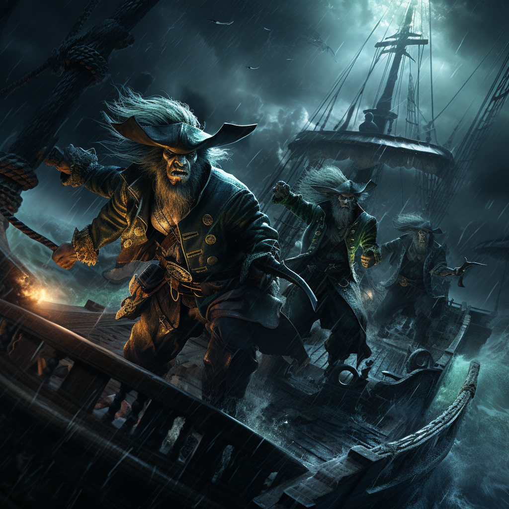 Goblin Pirate Captains on Stormy Sea