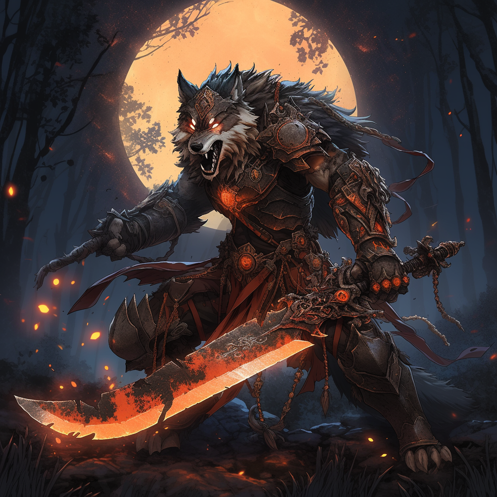 Anthropomorphic wolf warrior with claymore