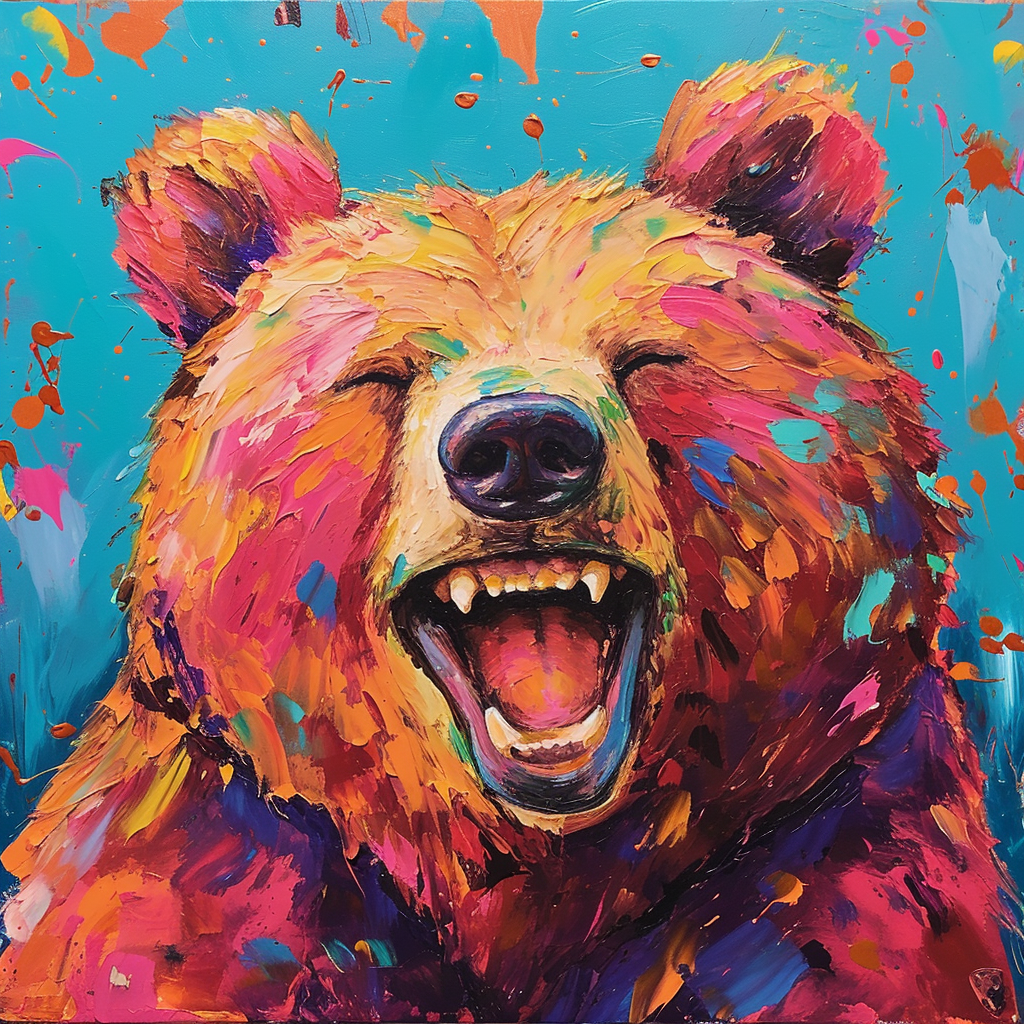 Painted bear with a grin