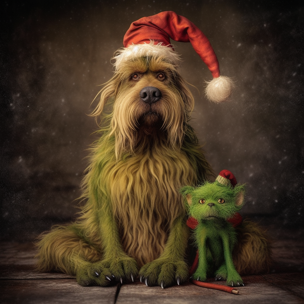 Cute Grinch with Dog in Christmas Background