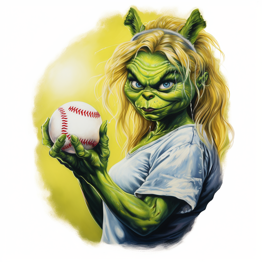 Cheerful Grinch Holding Softball with Excitement