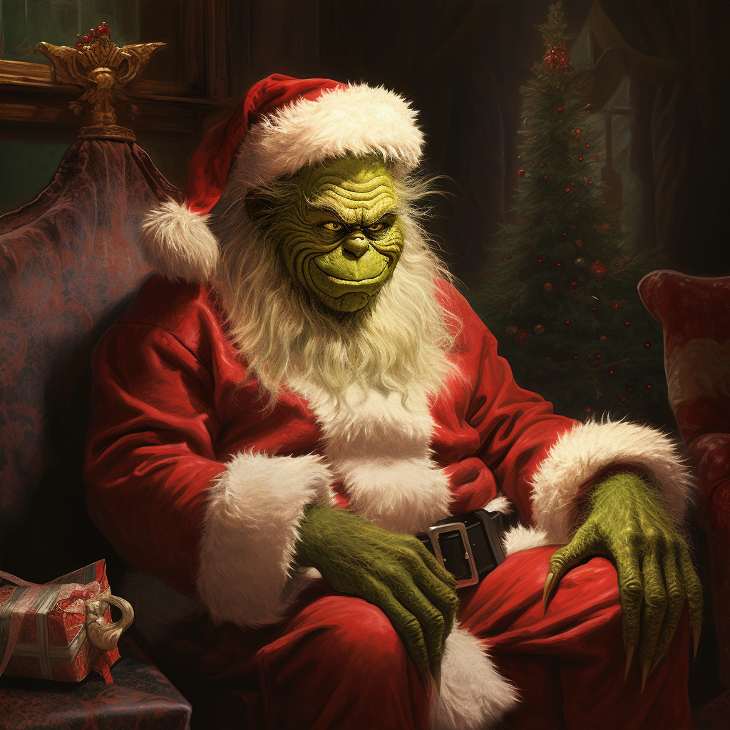 Grinch watching Santa asleep