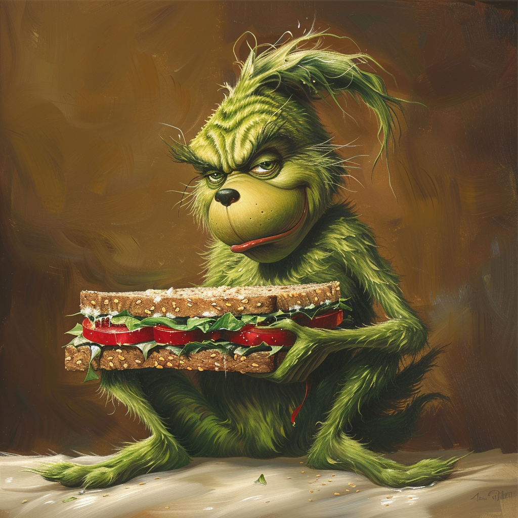 Grinch sandwich in book setting