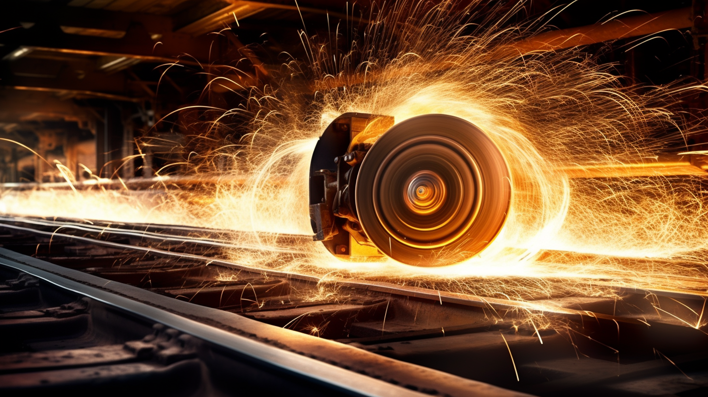 Massive sparks from grinding wheel