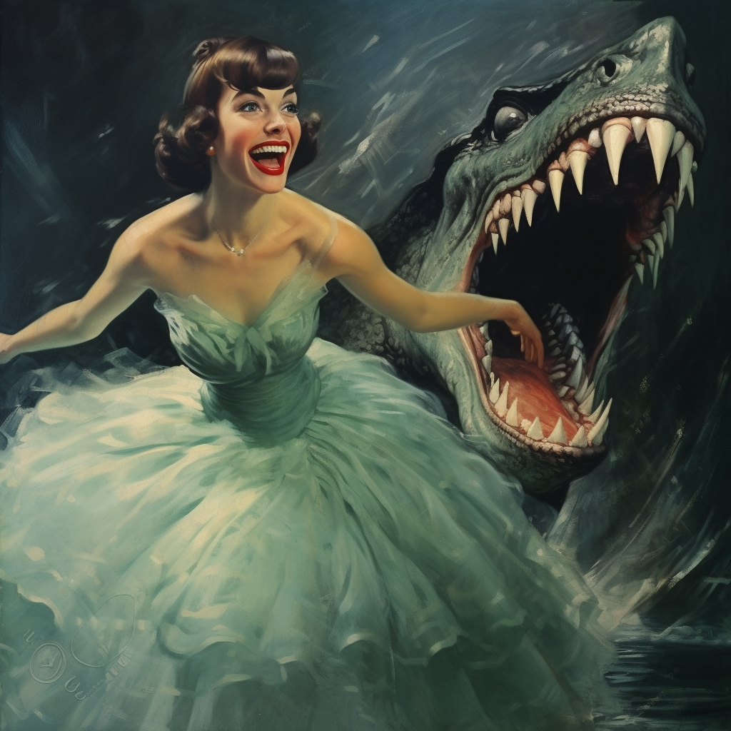 Woman in shark dress smiling