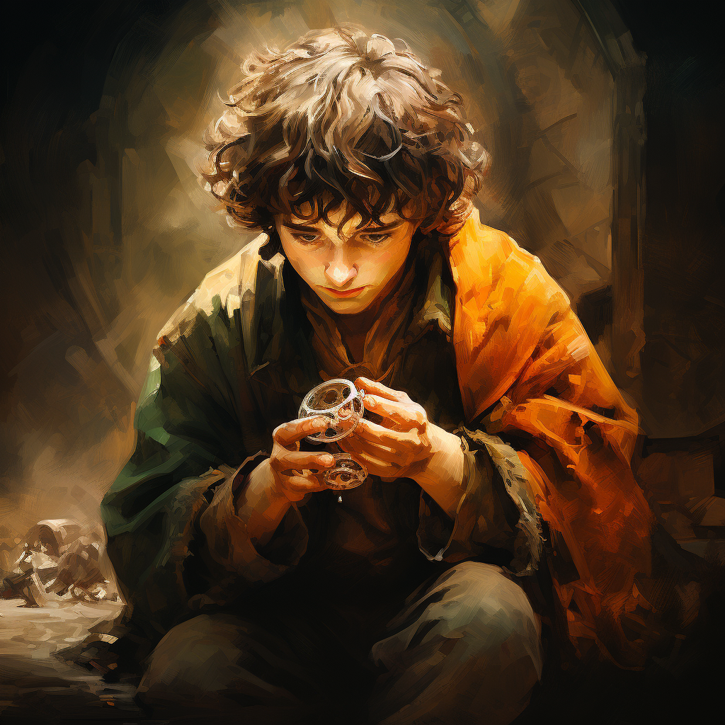 Frodo Baggins tempted by the One Ring