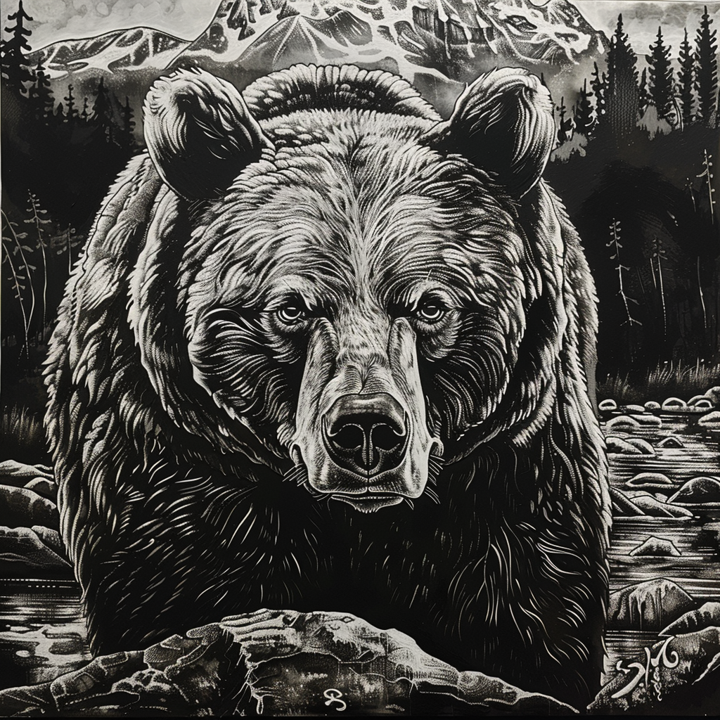 Grizzly Bear in Black and White