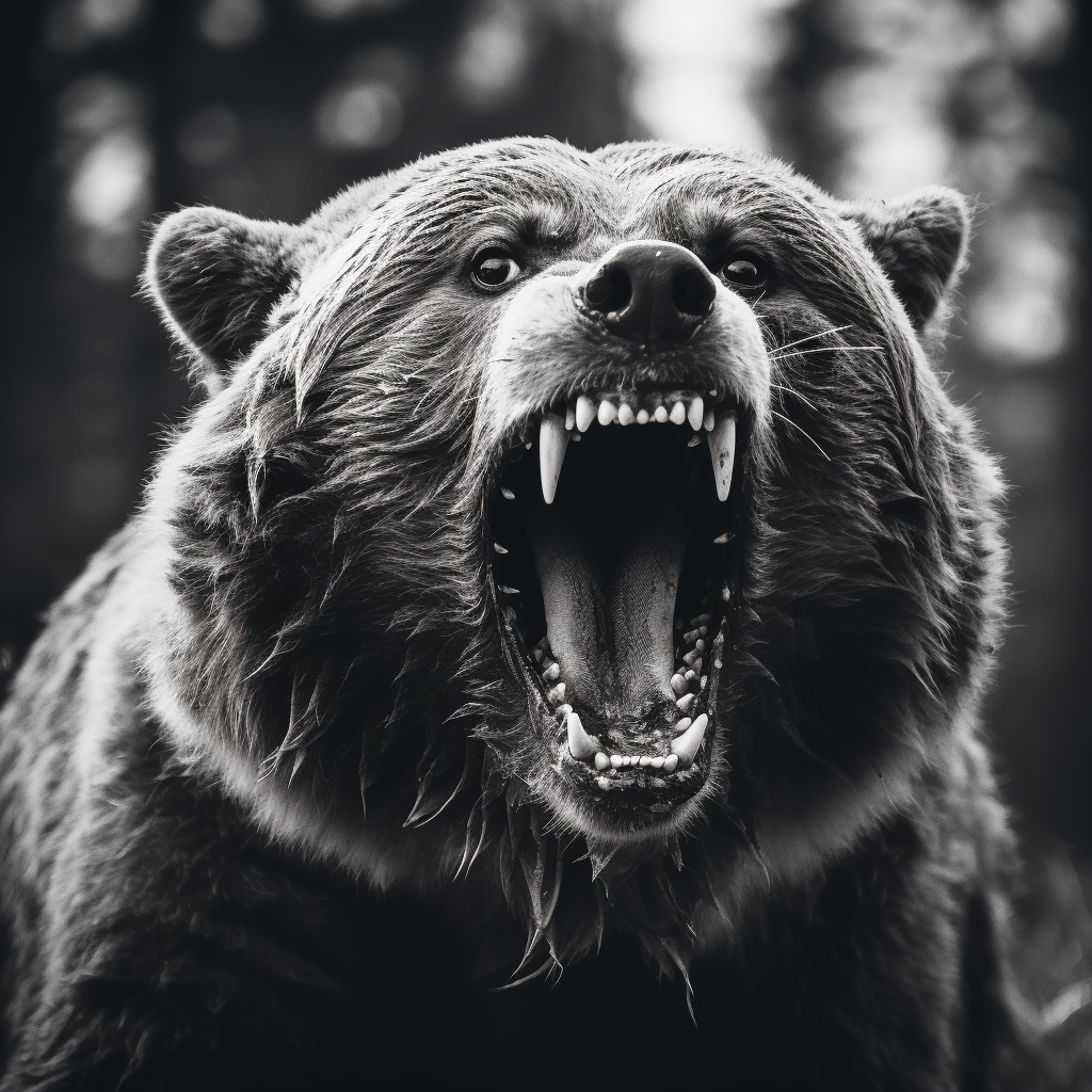 Fierce grizzly bear snarling closeup