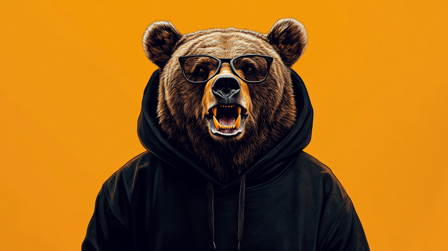 grizzly bear hoodie glasses snarl