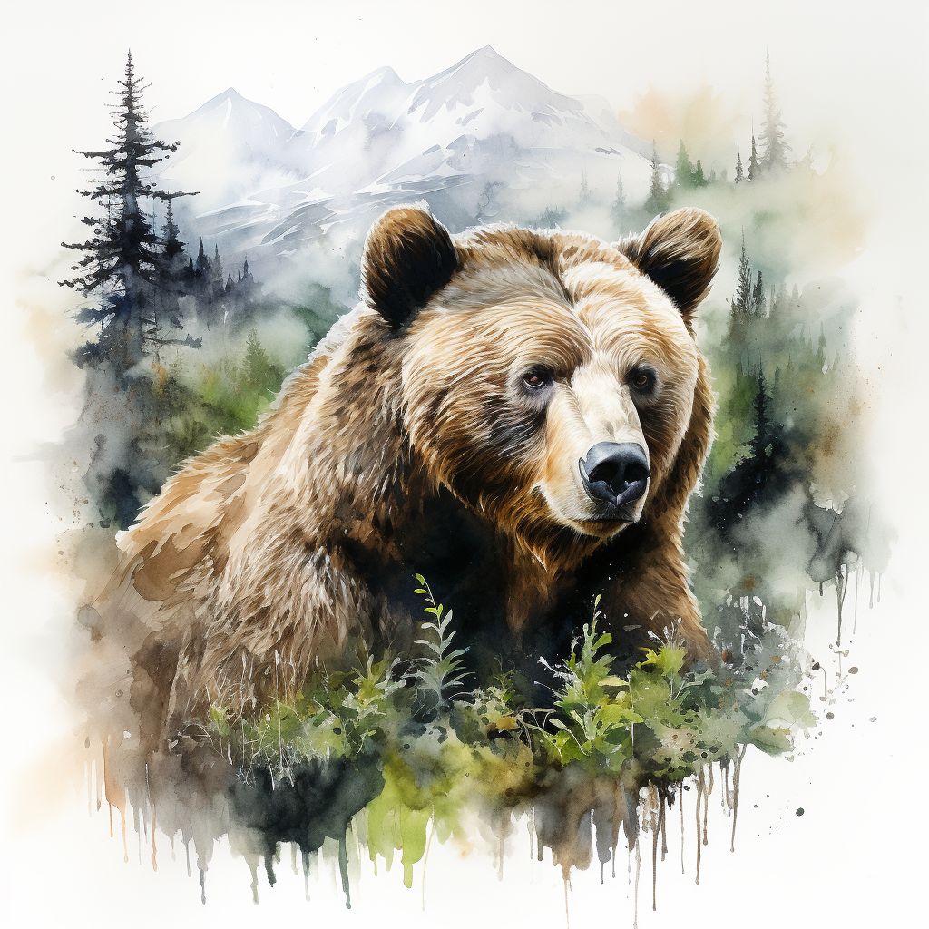 Beautiful grizzly bear in watercolor