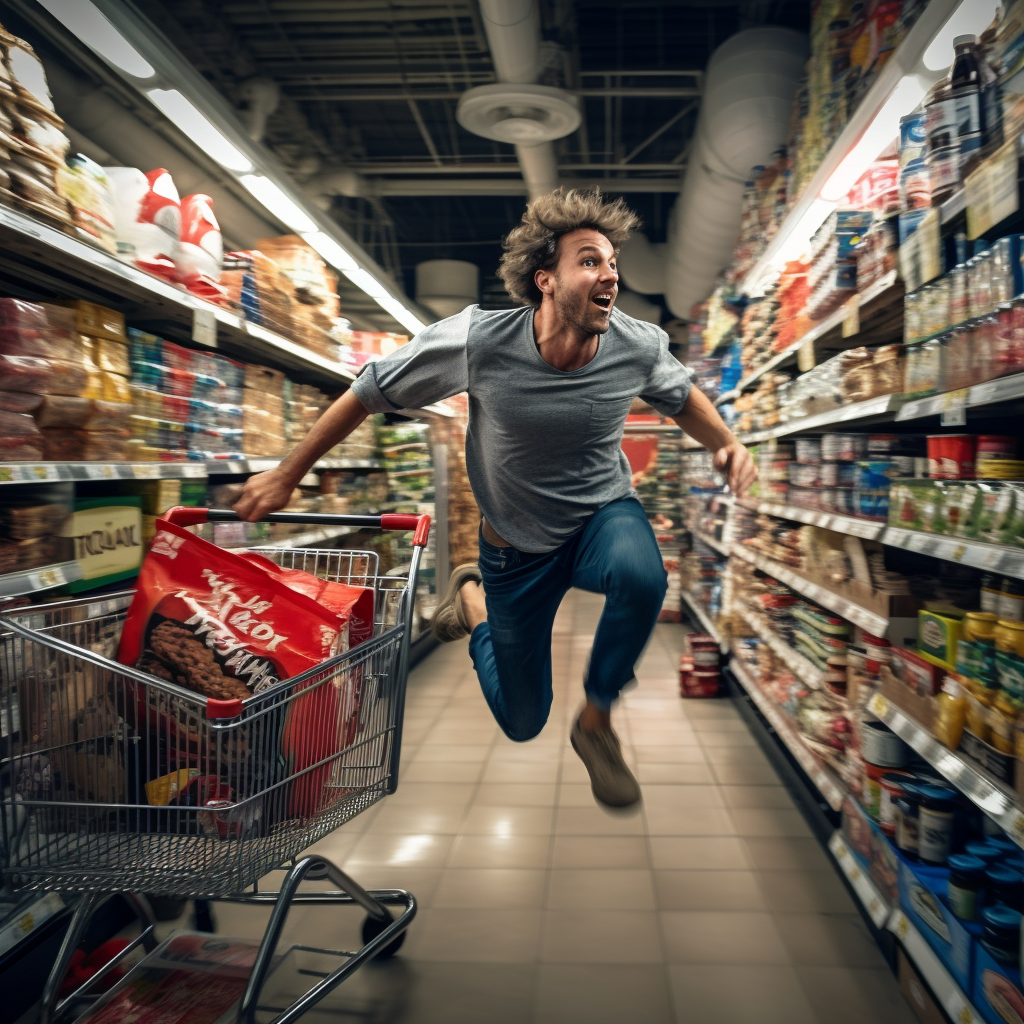 Person dancing in grocery store