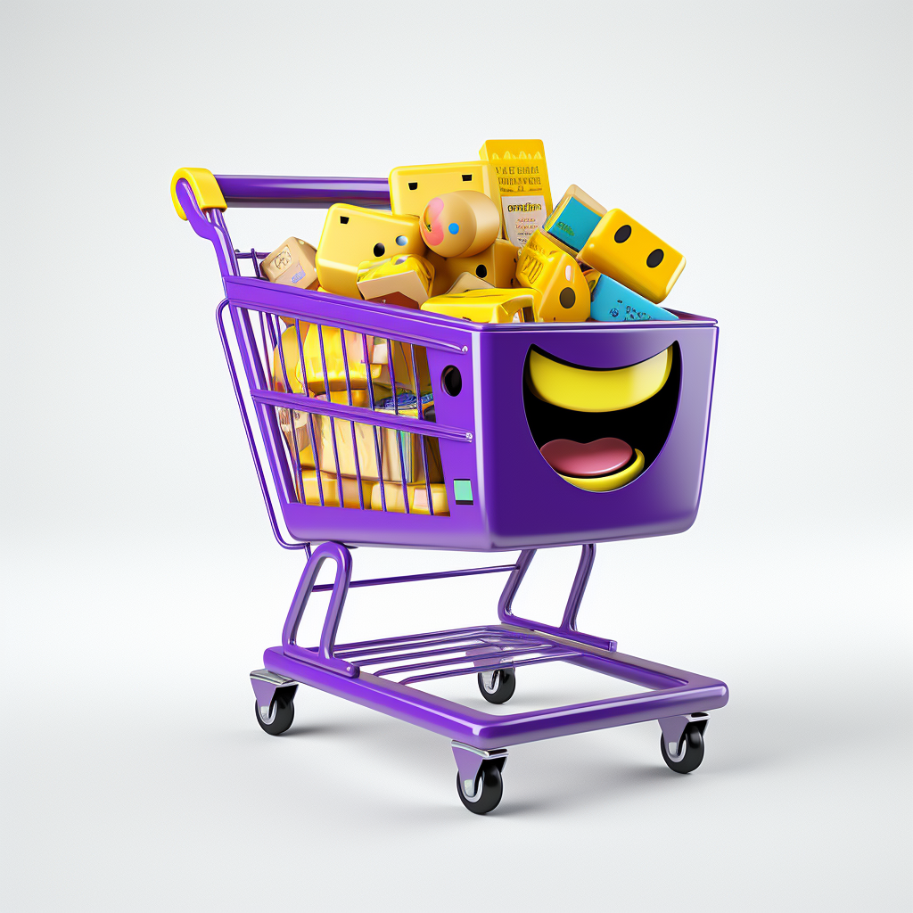 Illustration of a Happy Grocery Shopping Cart