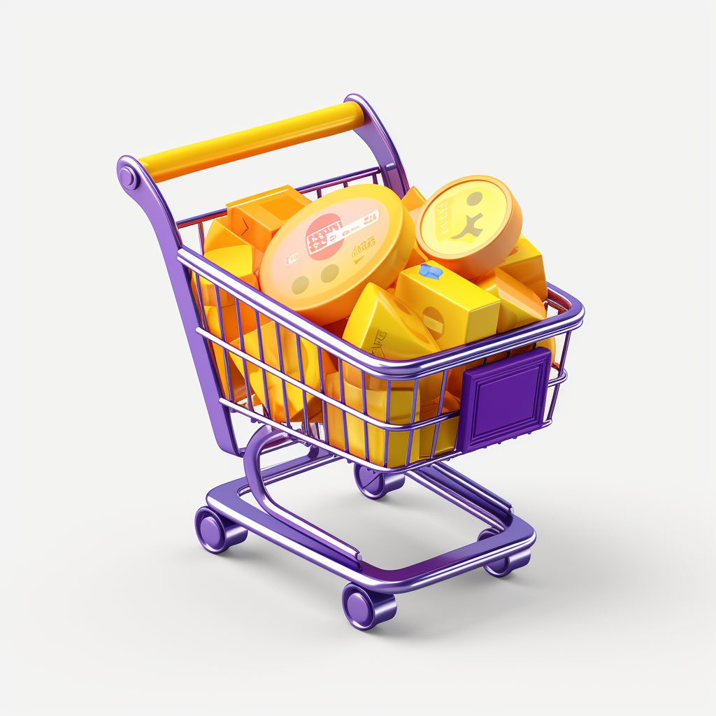 Illustrative grocery shopping icon with purple and yellow accents