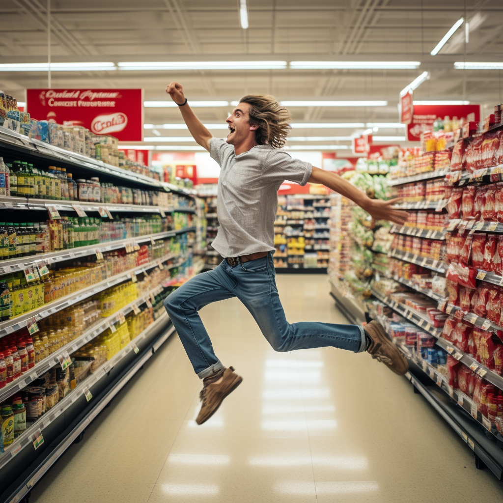 Person dancing in a grocery store