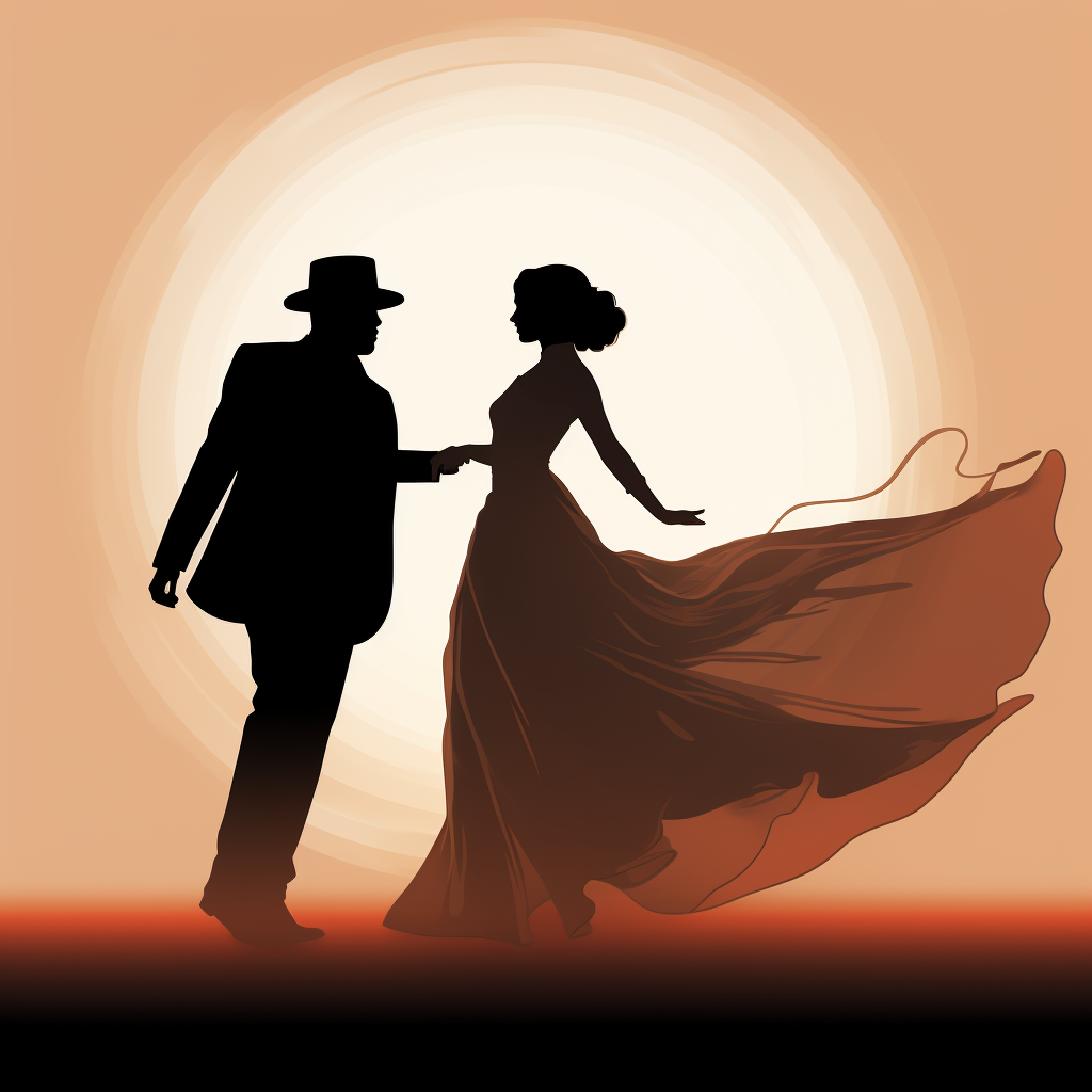 Silhouette of jumping groom and bride