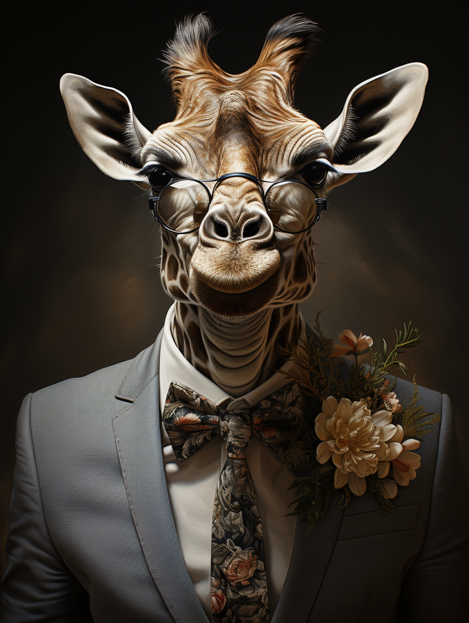 Giraffe Wearing Groom's Suit with Sunglasses