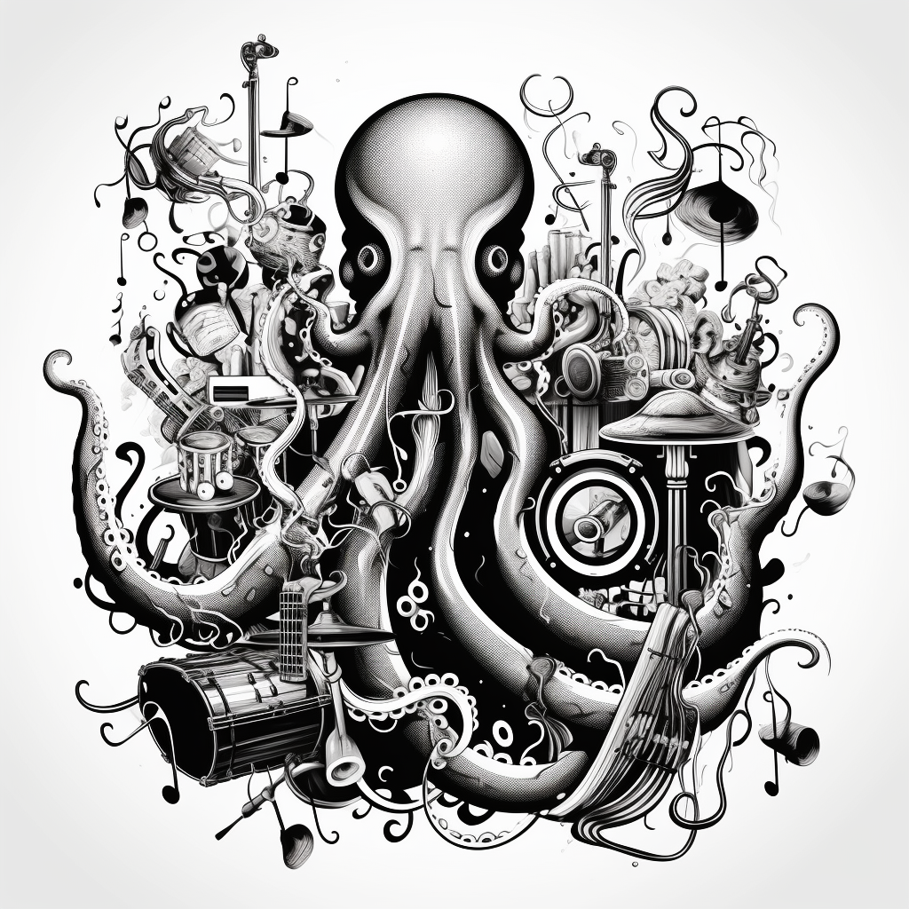 Illustration of an octopus playing music