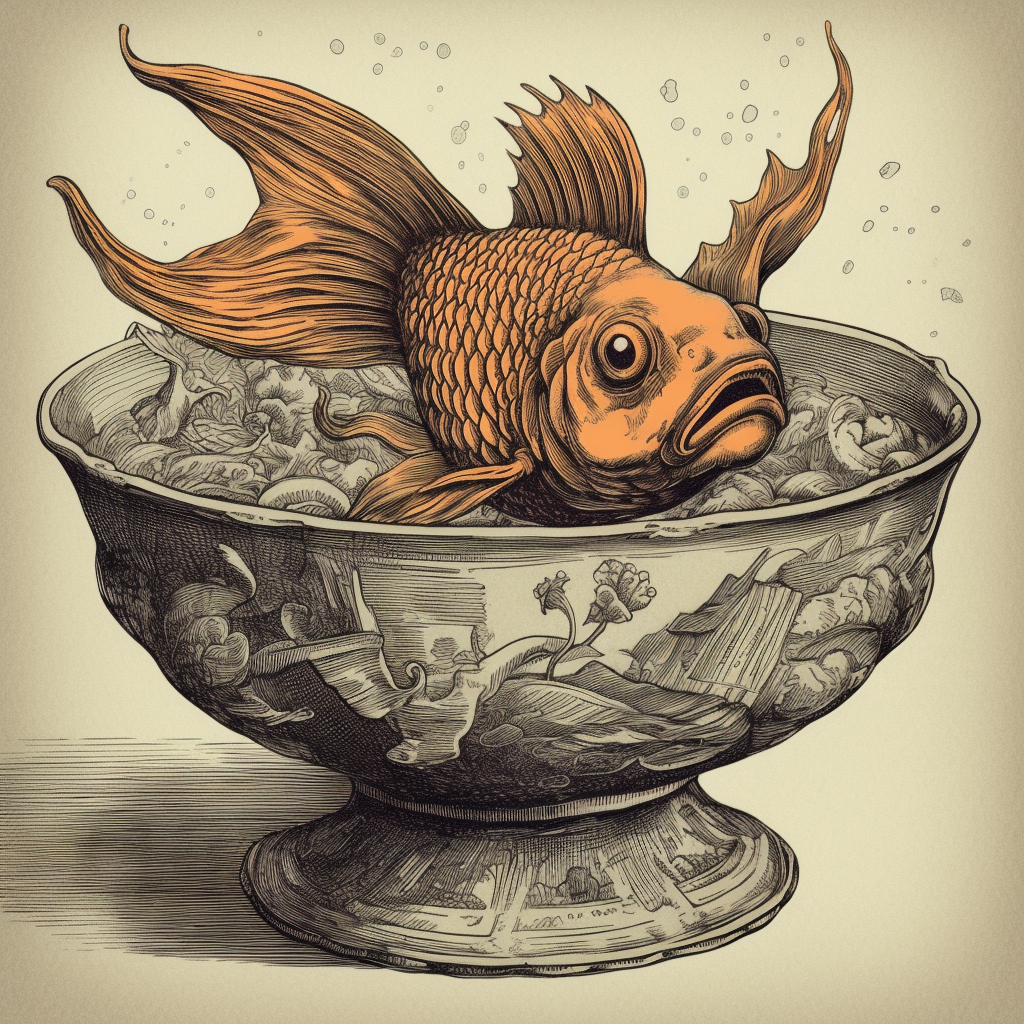 Grotesque goldfish in a bowl