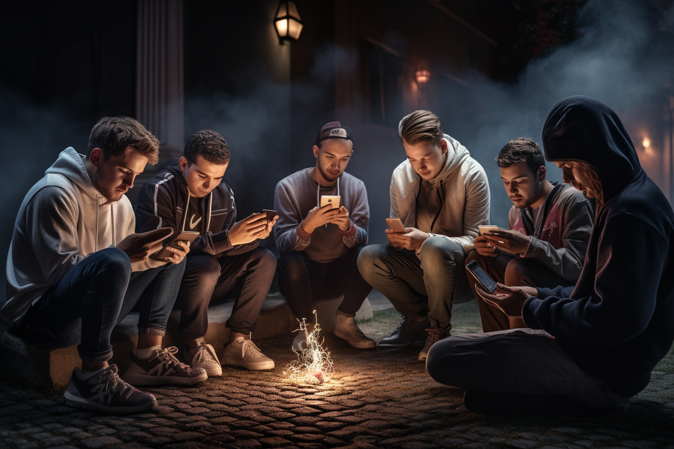 Group of young men using smartphones