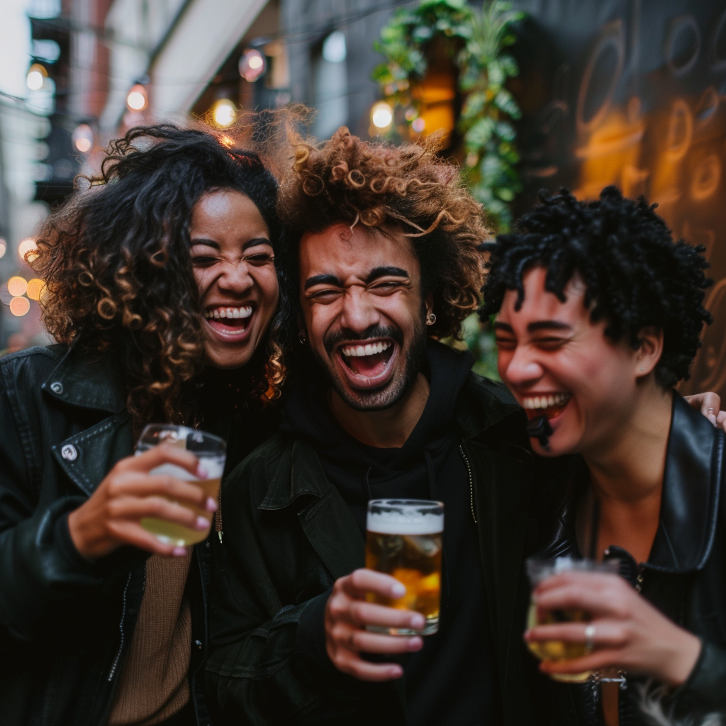 Group of friends celebrating happily