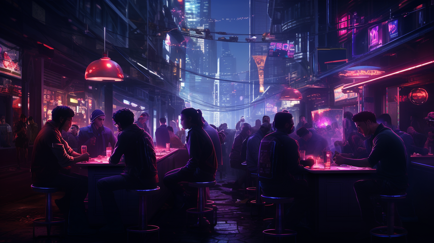 Group of people in neon lights