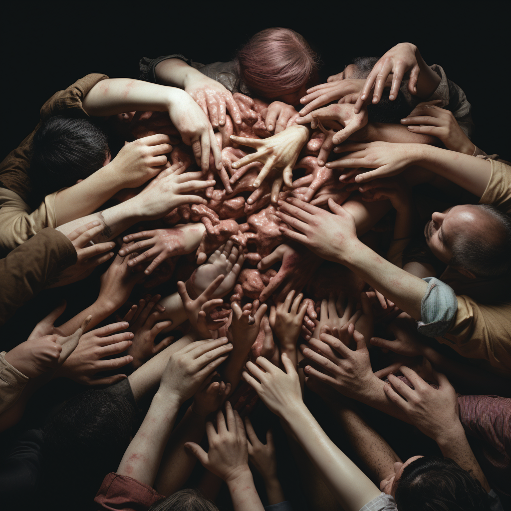 Group people throwing arms at each other