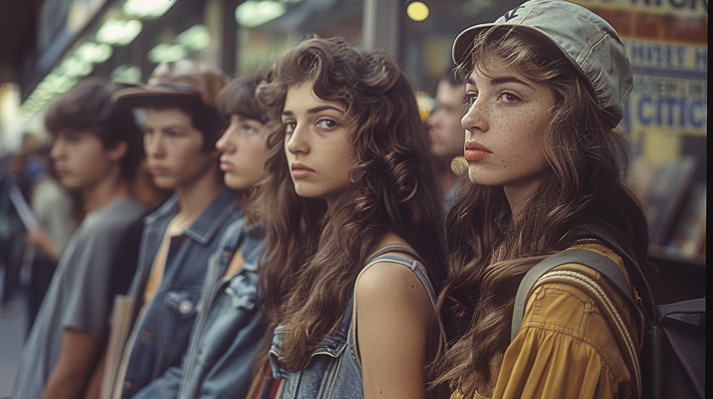 Vintage teens waiting record store