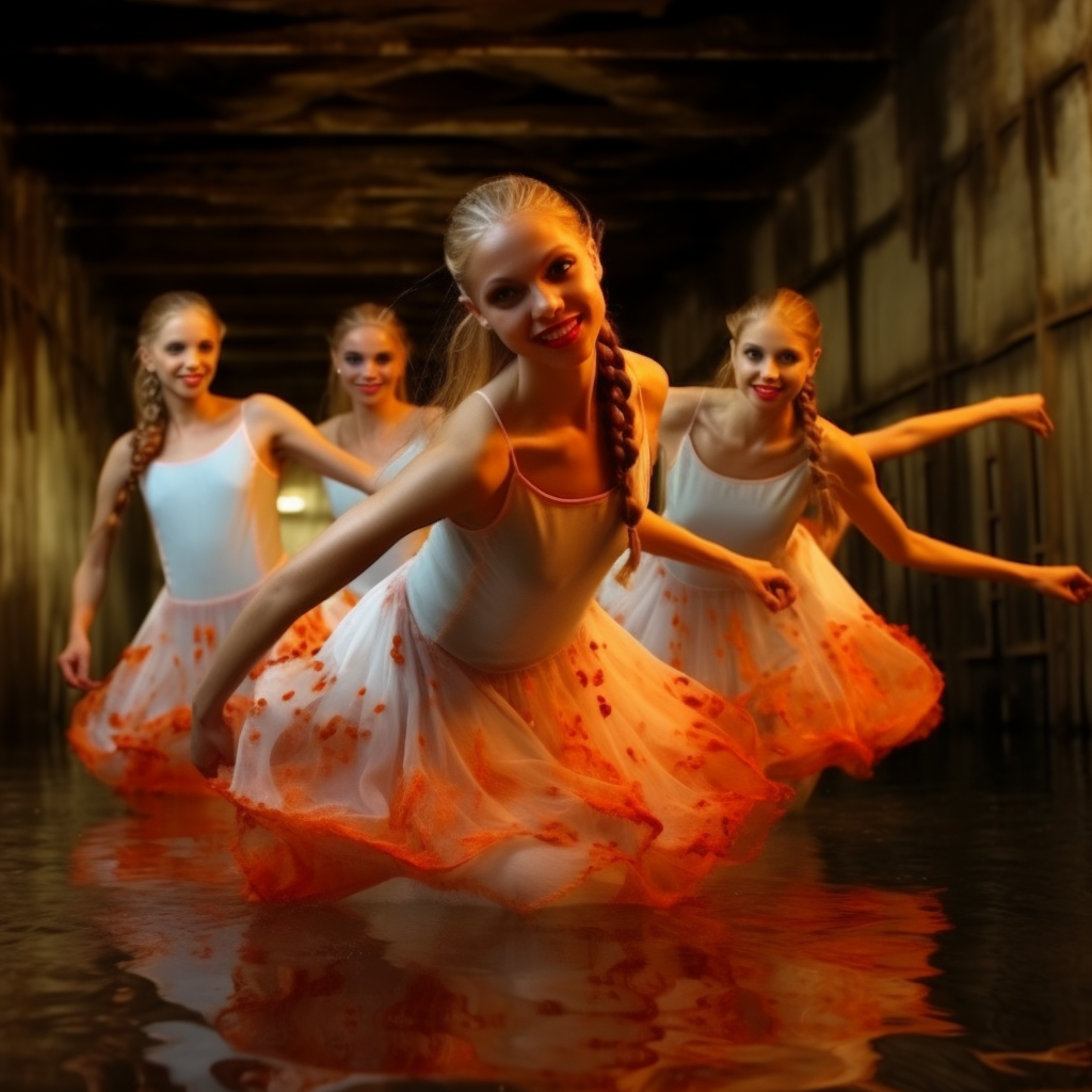 Smiling ballet girls in hot weather