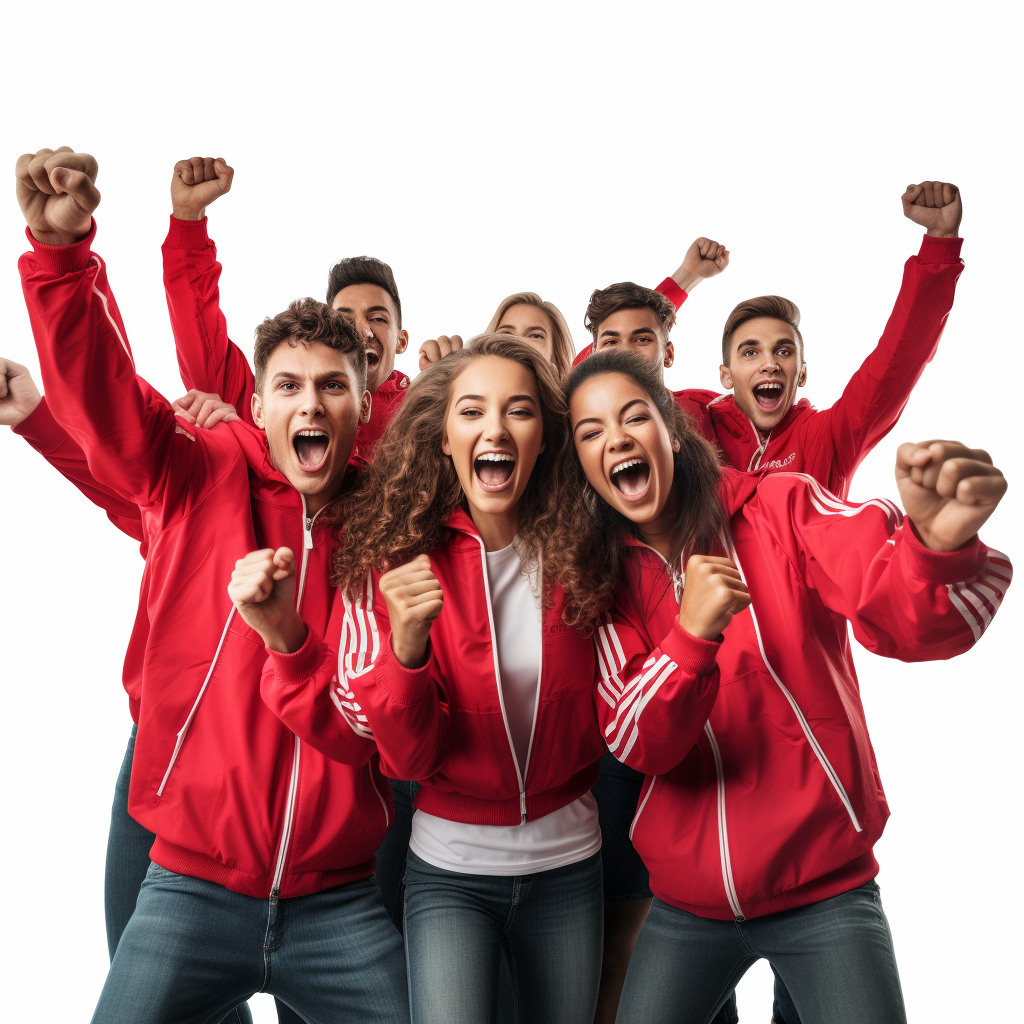 People Cheering in Red Windbreakers