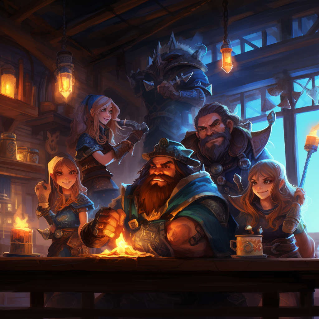 Diverse Group of Fantasy Characters in a Tavern