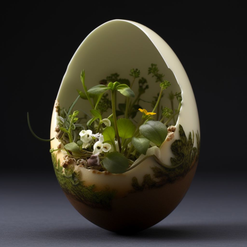 Plants growing inside eggs