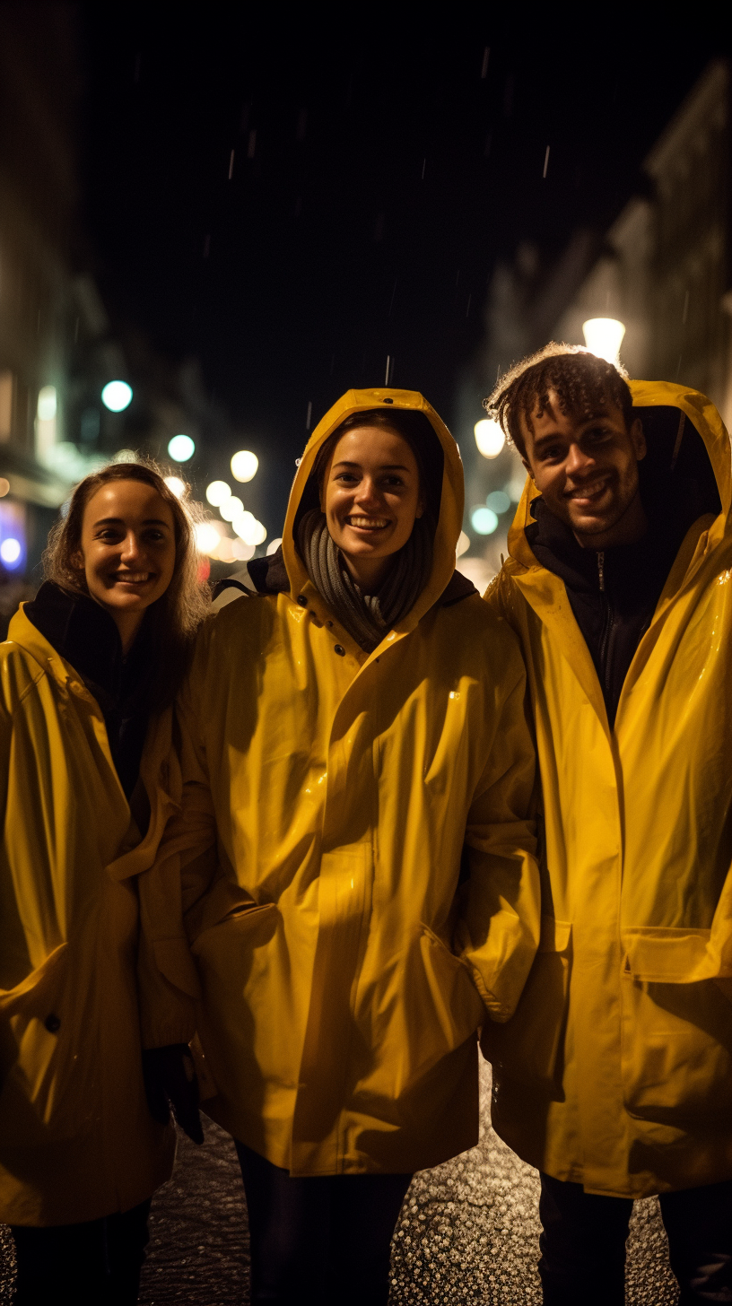 Friends in Yellow Reflection Jackets Smiling