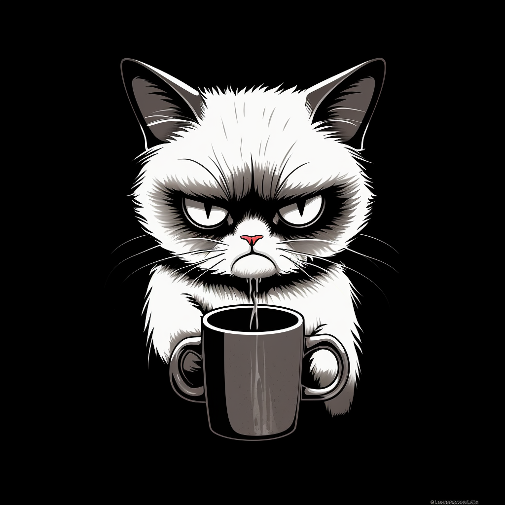 Grumpy cat holding a coffee cup