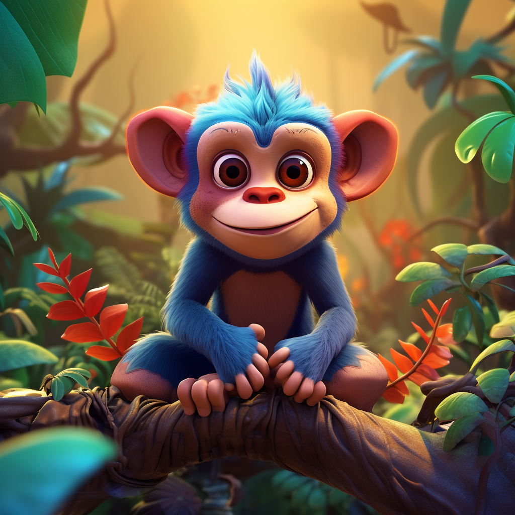 Grumpy monkey in colorful jungle