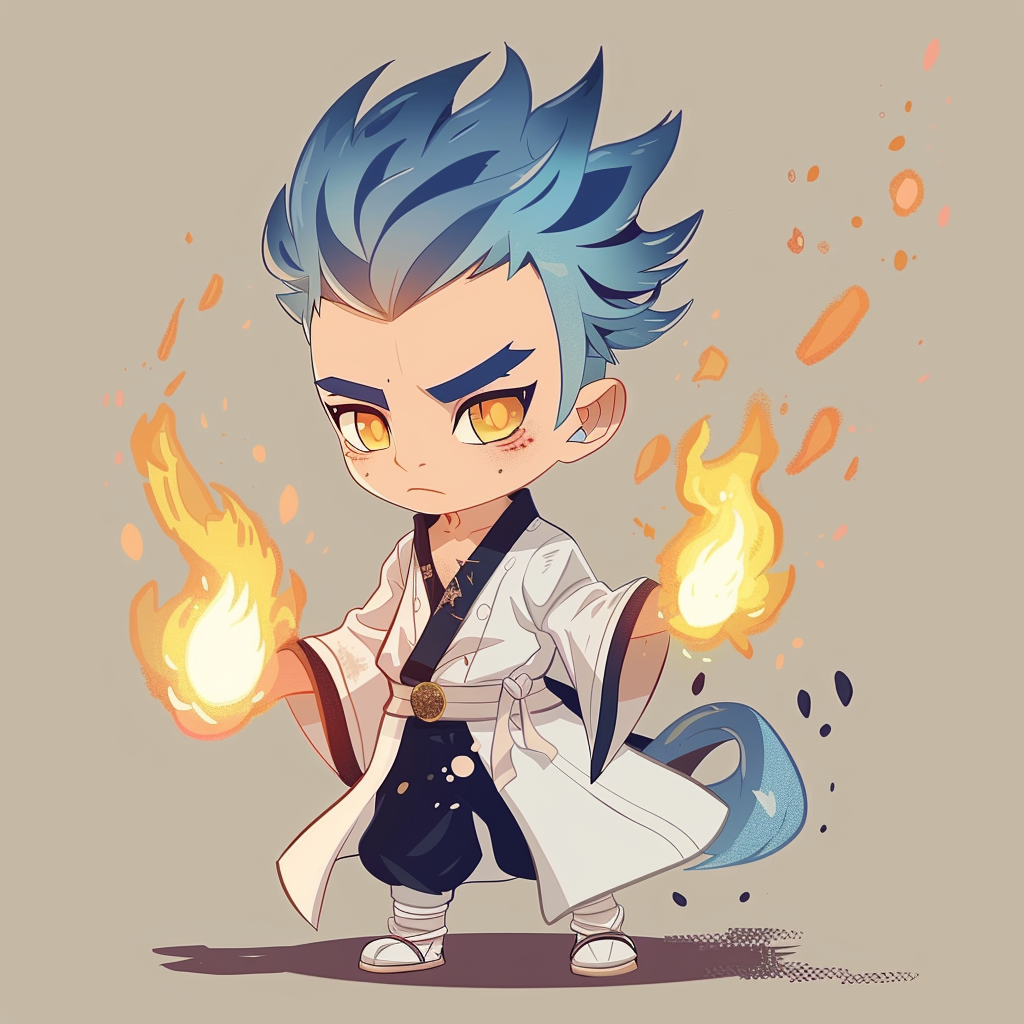 Grumpy blue fire mage in white robes