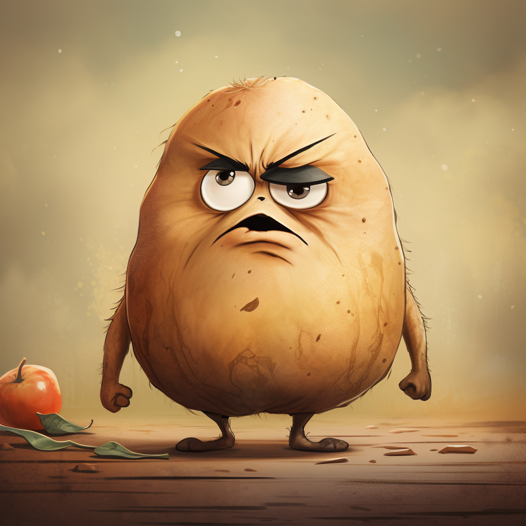 Grumpy potato sketch illustration for storybooks