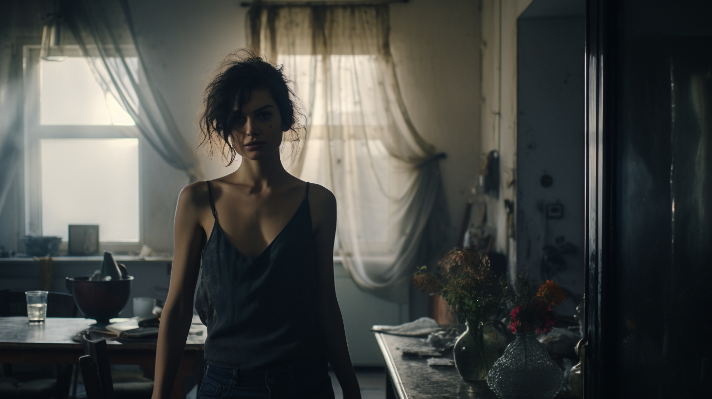 Stunning woman in grunge style livingroom