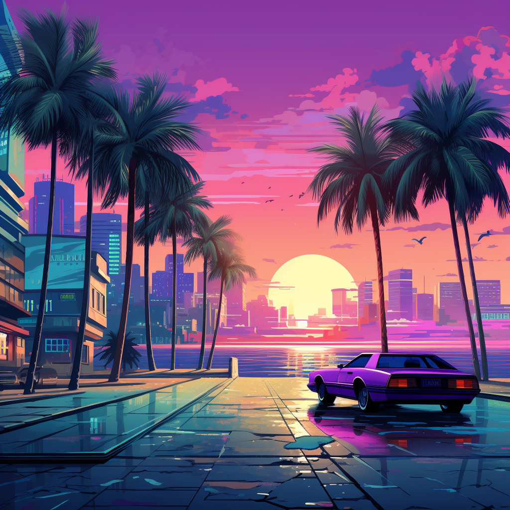 Acrylic painting of GTA Vice City