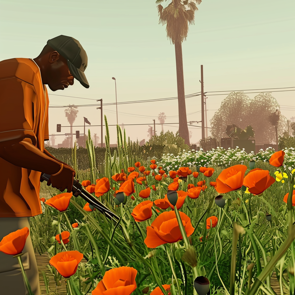 GTASA player character farming poppy flowers