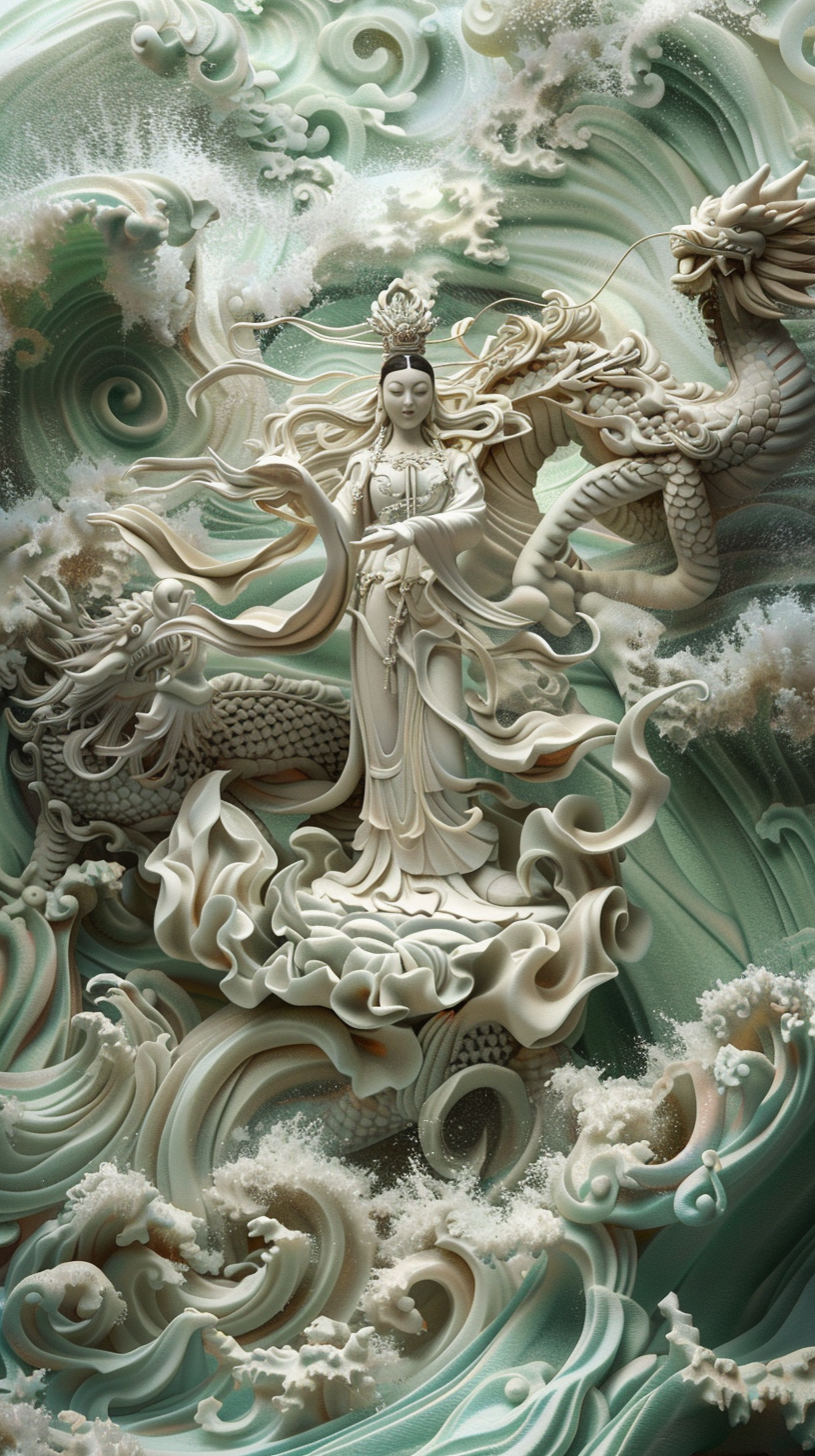 Guanyin riding dragon-head lion